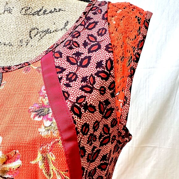 Save The Queen! Sleeveless Short Dress SZ L Orange Pink Floral Print Lined Italy - Picture 6 of 16